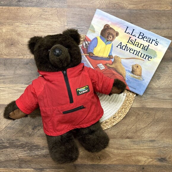 LL Bean Teddy Bear Plush with Red Jacket + LL Bear Hardcover Book - Picture 1 of 12